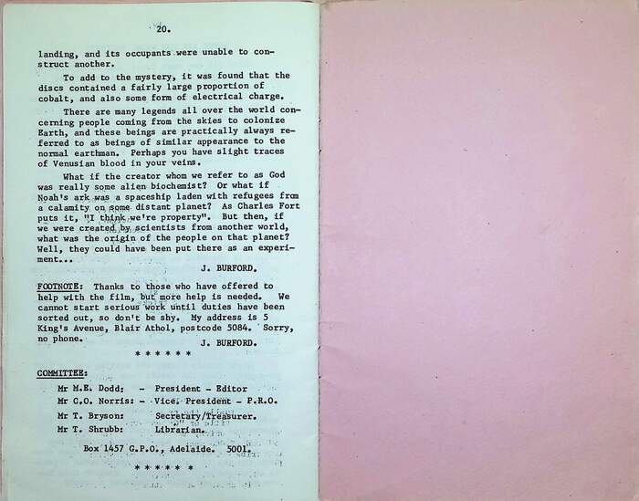 Page 20 of the AFSRS Newsletter showing the committee listing: Dodd, Norris, Bryson, and Shrubb