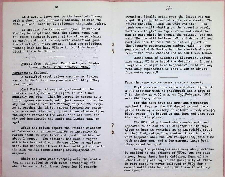 Pages 10 and 11 of the AFSRS Newsletter covering Soviet UFO research committee formation