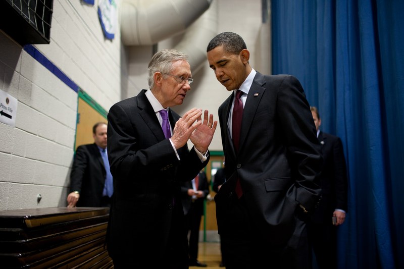 President Barack Obama in conversation with Senate Majority Leader Harry Reid, 2010.