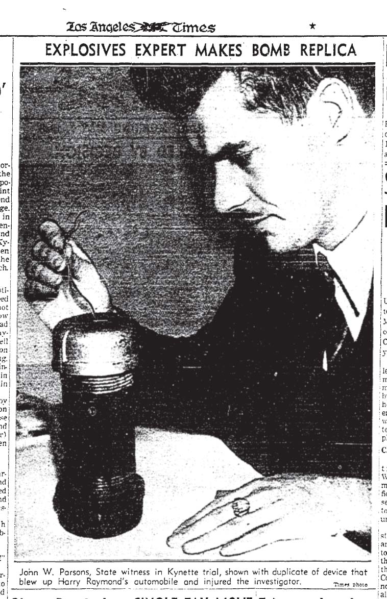 Los Angeles Times account of the Parsons home laboratory explosion.