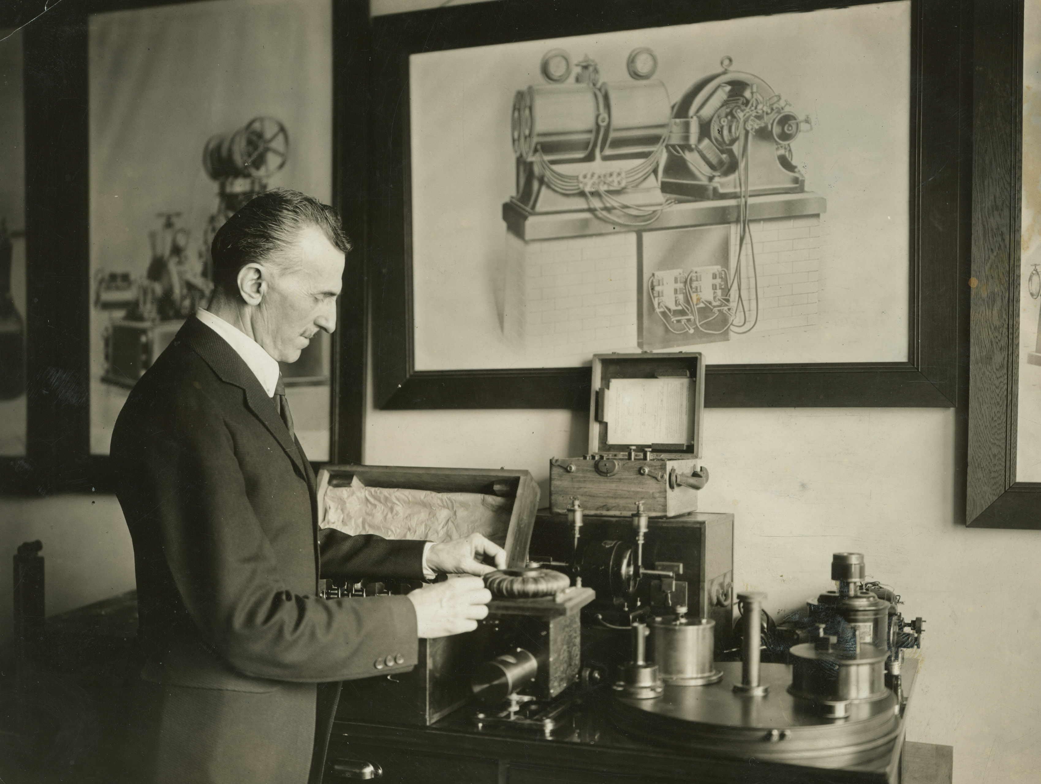 Tesla in his New York laboratory, alternate frame.