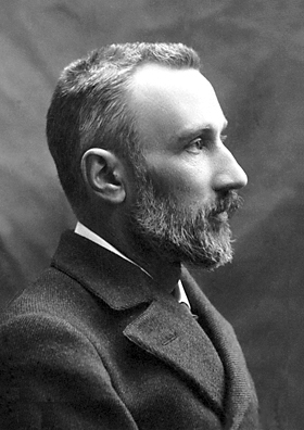 Pierre Curie, formal photographic portrait in profile, late 1890s.