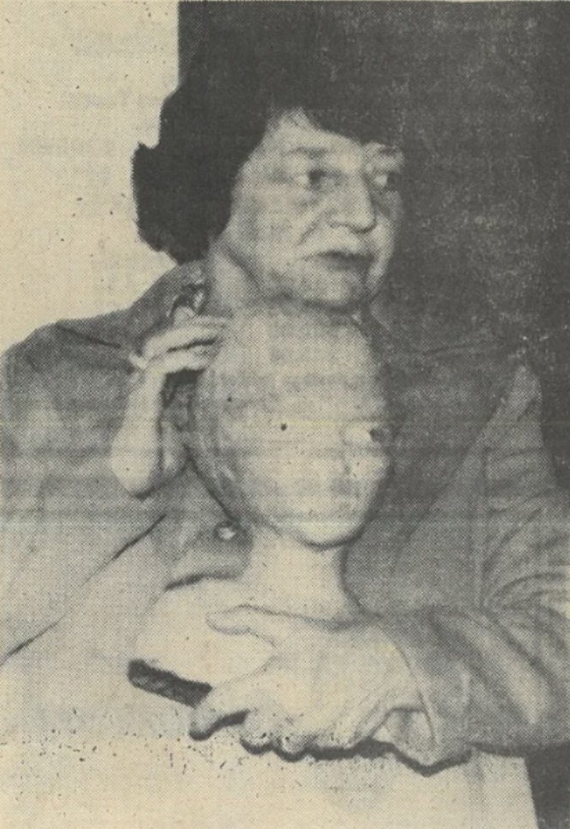 Betty Hill holds a bust of a 'spaceman' she said resembled the figures from her 1961 account.