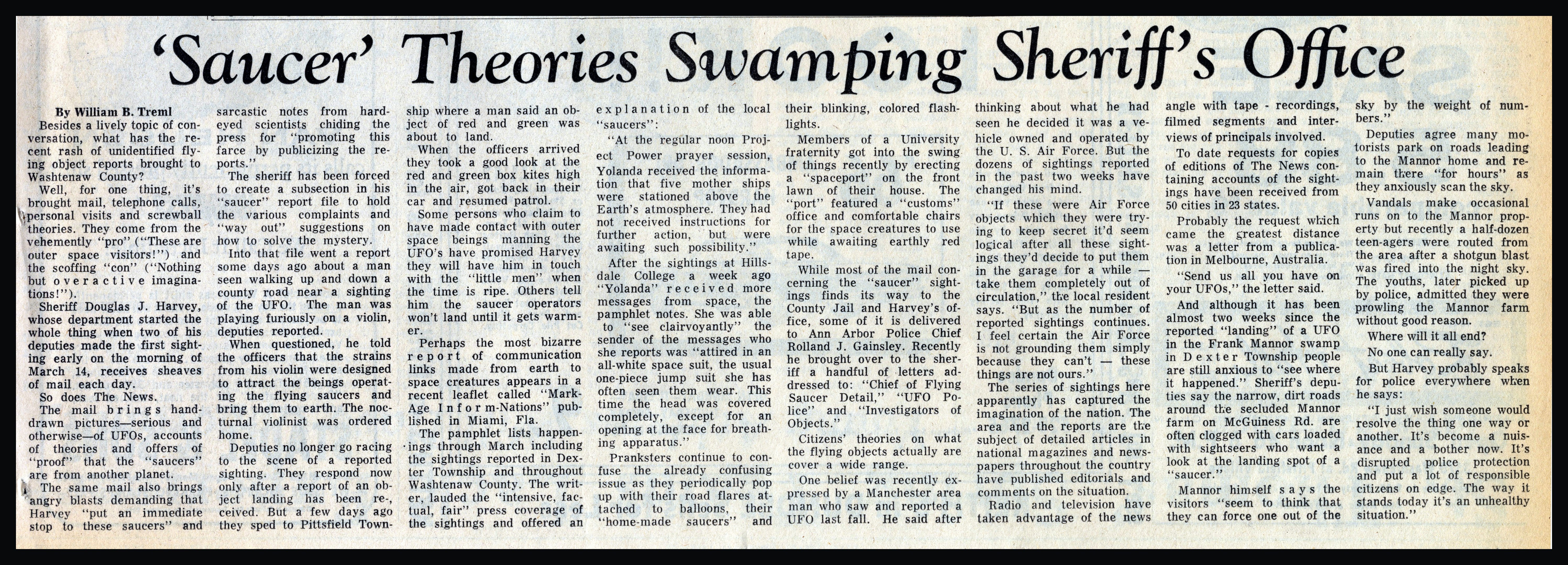'Saucer' Theories Swamping Sheriff's Office, March 1966 · Ann Arbor News