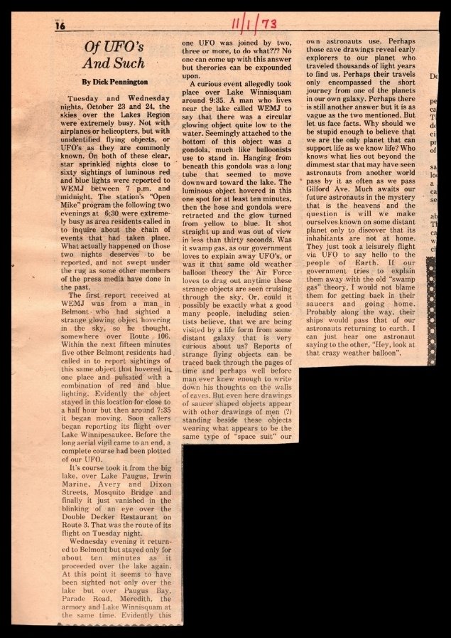 Of UFOs and Such, 1 November 1973 · column