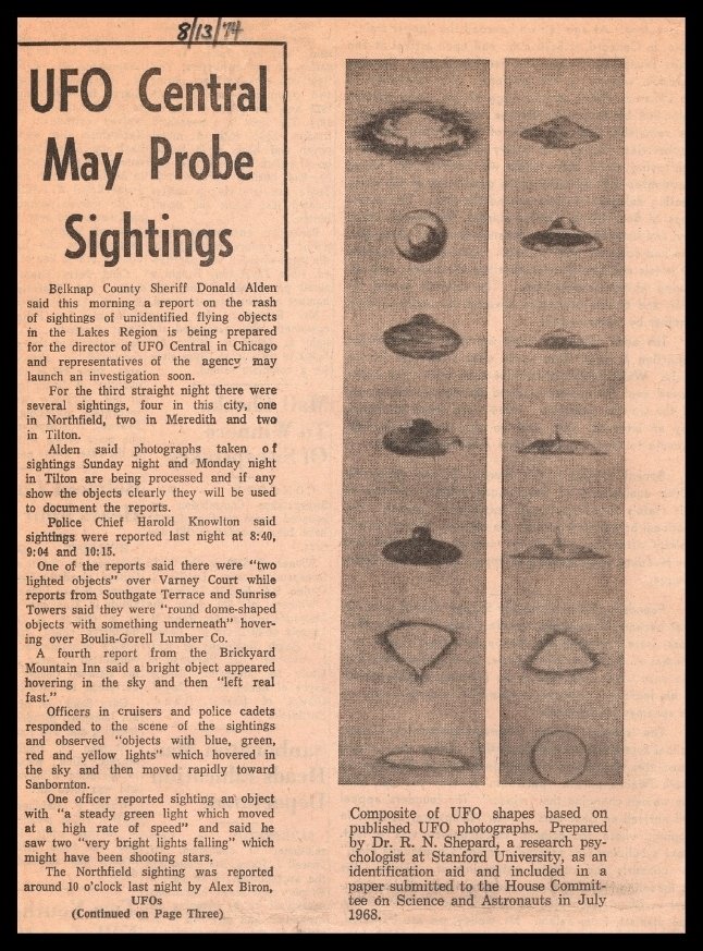 UFO Central May Probe Sightings, 13 August 1974