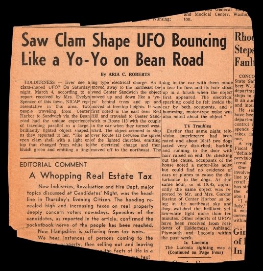 Saw Clam Shape UFO Bouncing Like a Yo-Yo on Bean Road, 4 March 1978 · Laconia Evening Citizen