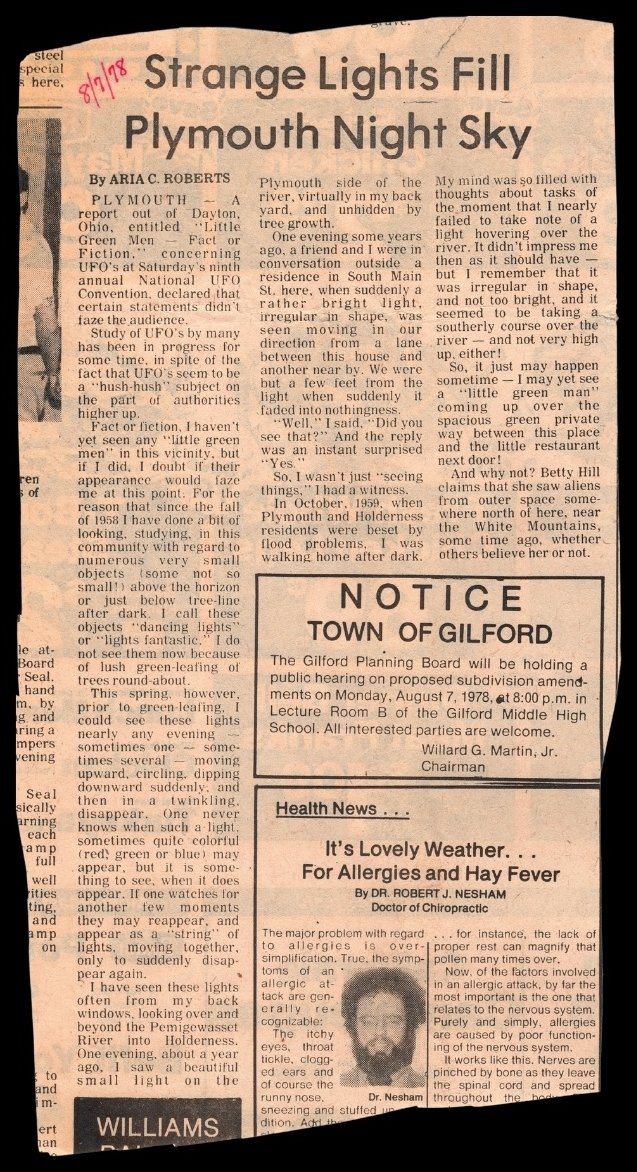 Strange Lights Fill Plymouth Night Sky, 7 August 1978 · Plymouth