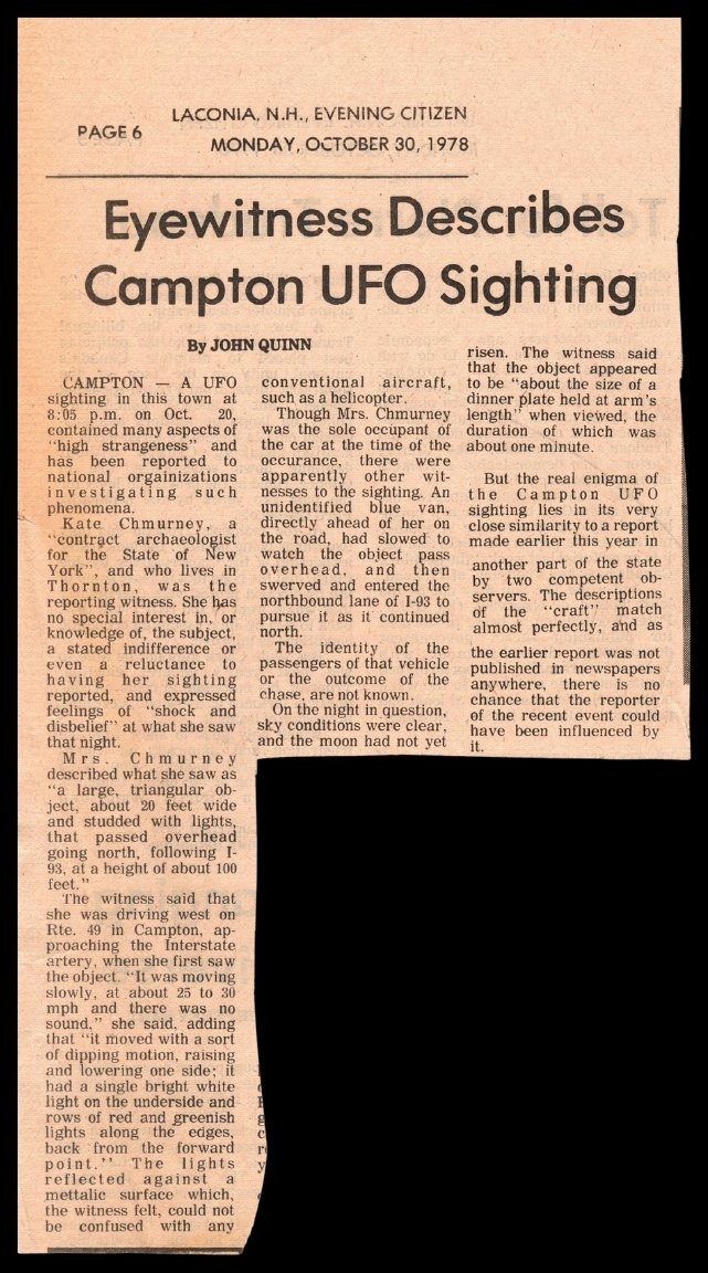 Eyewitness Describes Campton UFO Sighting, 20 October 1978 · Laconia Evening Citizen