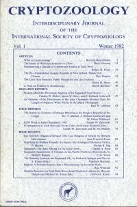 Cryptozoology journal Volume 1, 1982.