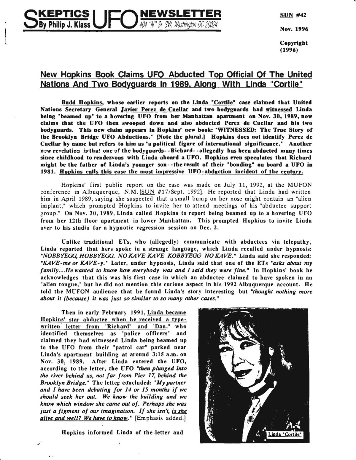 Cover of Skeptic UFO Newsletter issue 42, November 1996.