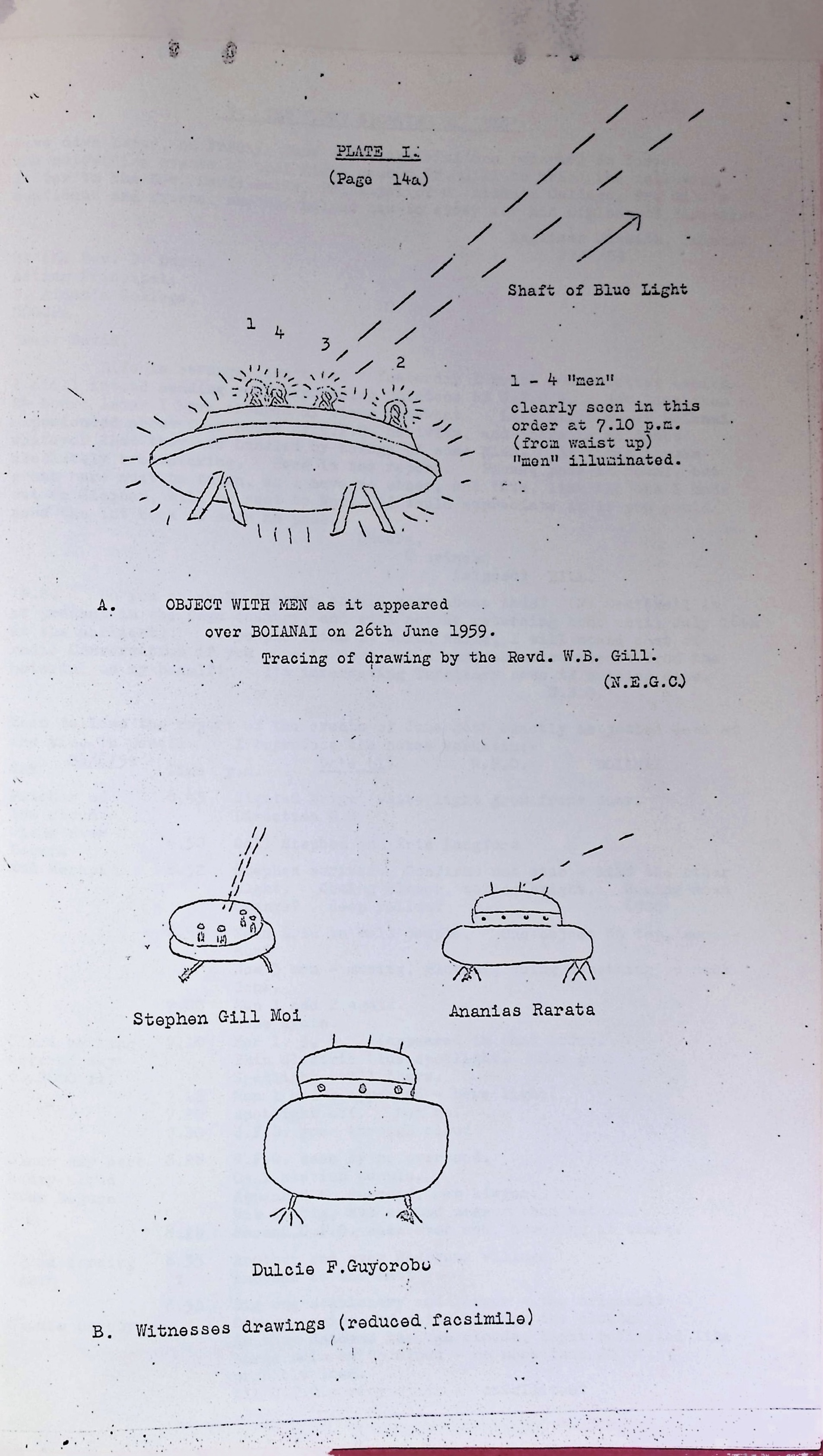 Plate I: Witness drawings of the Boianai object with humanoid figures