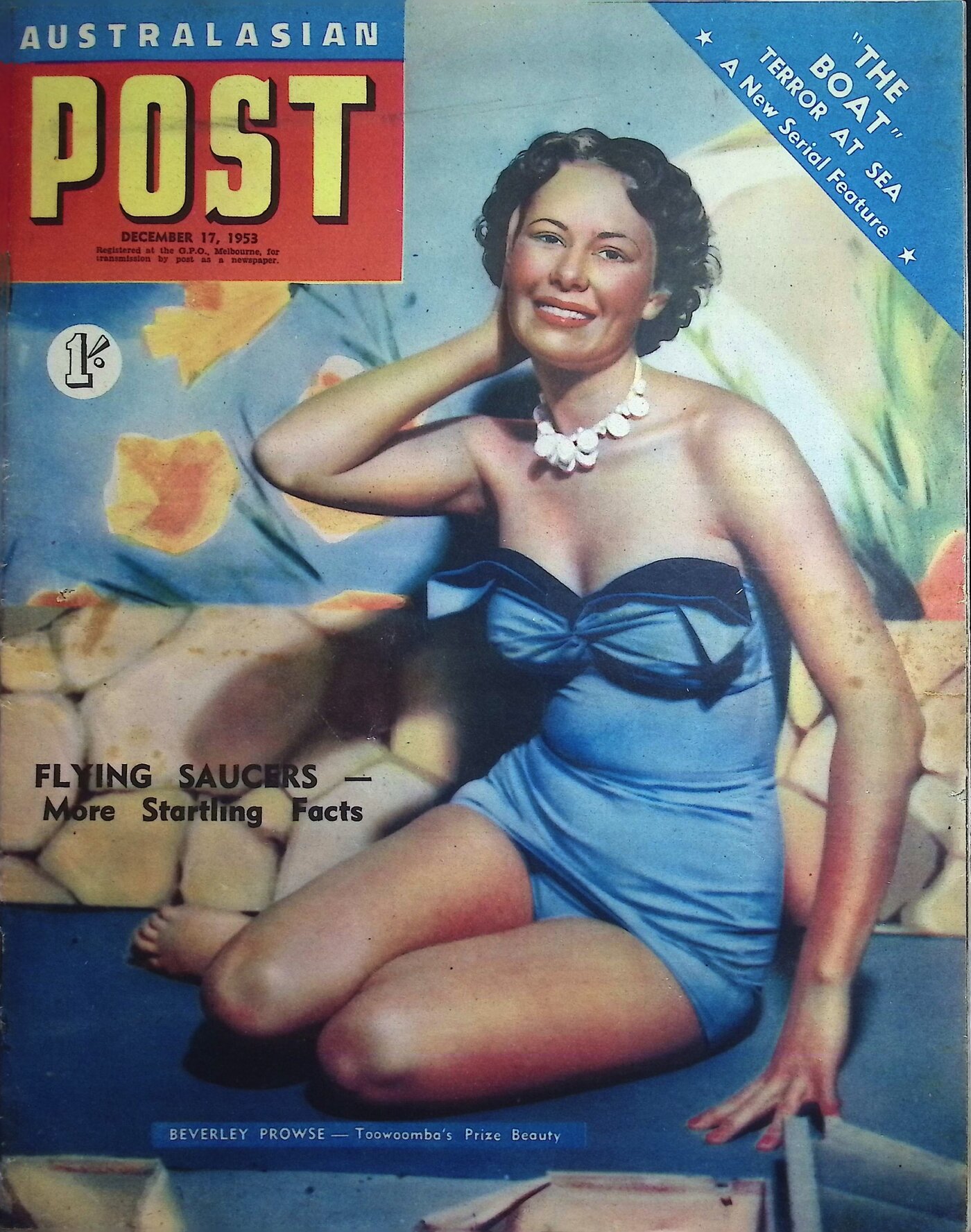 Australasian Post, cover of the 17 December 1953 issue, with the Flying Saucers cover line.