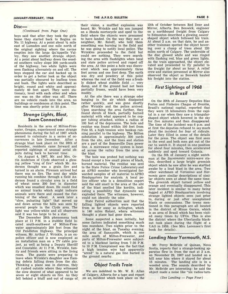 APRO Bulletin January-February 1968, page 3