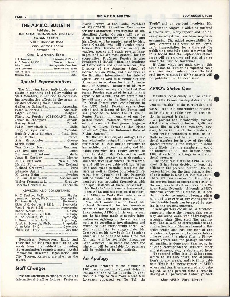 APRO Bulletin July-August 1968, page 2