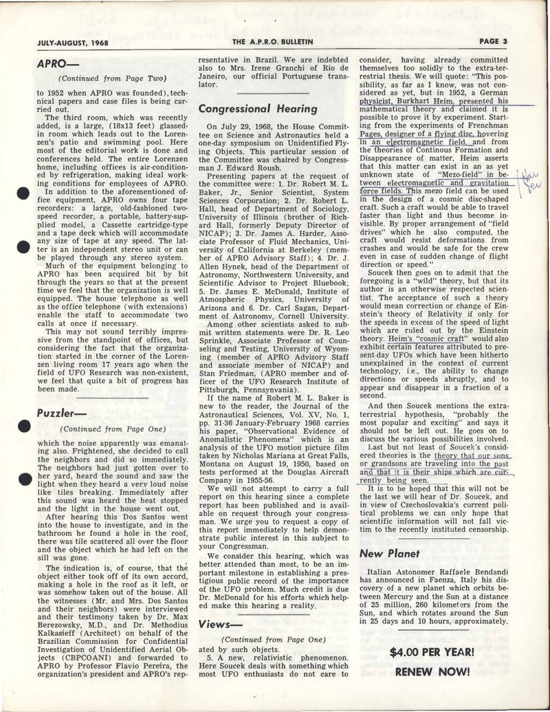 APRO Bulletin July-August 1968, page 3