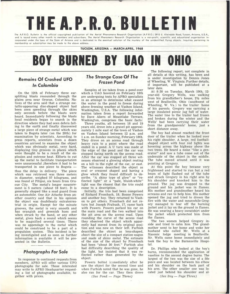 APRO Bulletin March-April 1968, page 1
