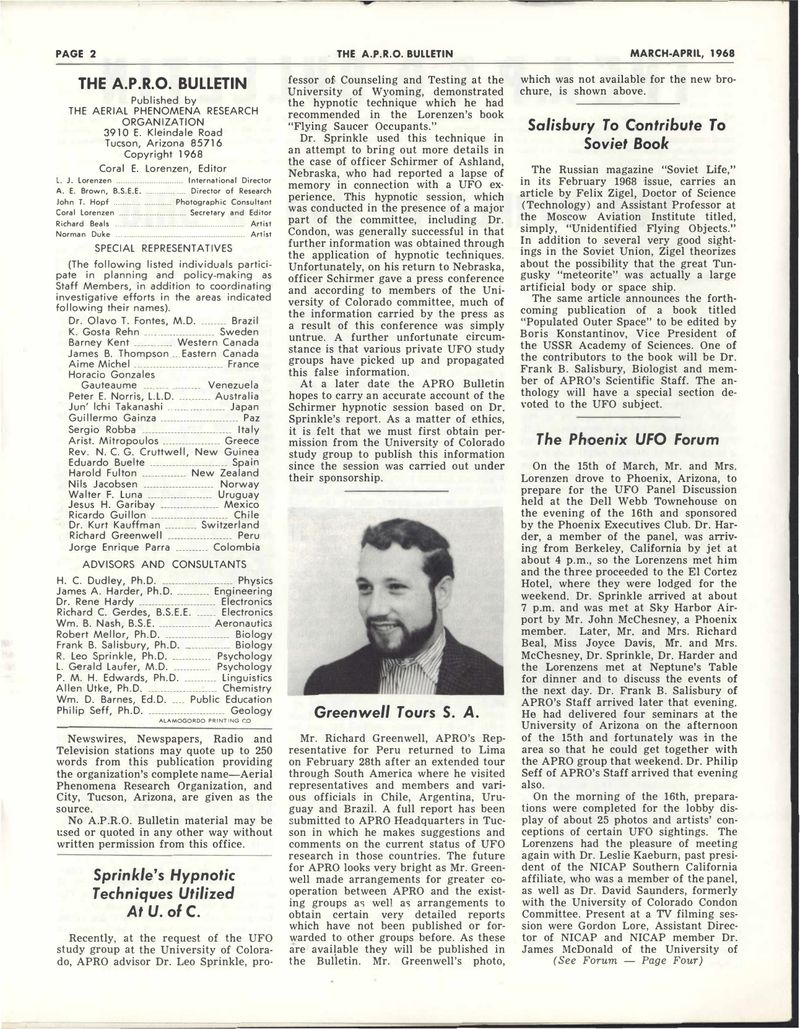 APRO Bulletin March-April 1968, page 2