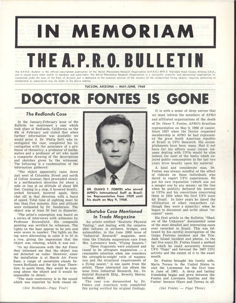 APRO Bulletin May-June 1968, page 1