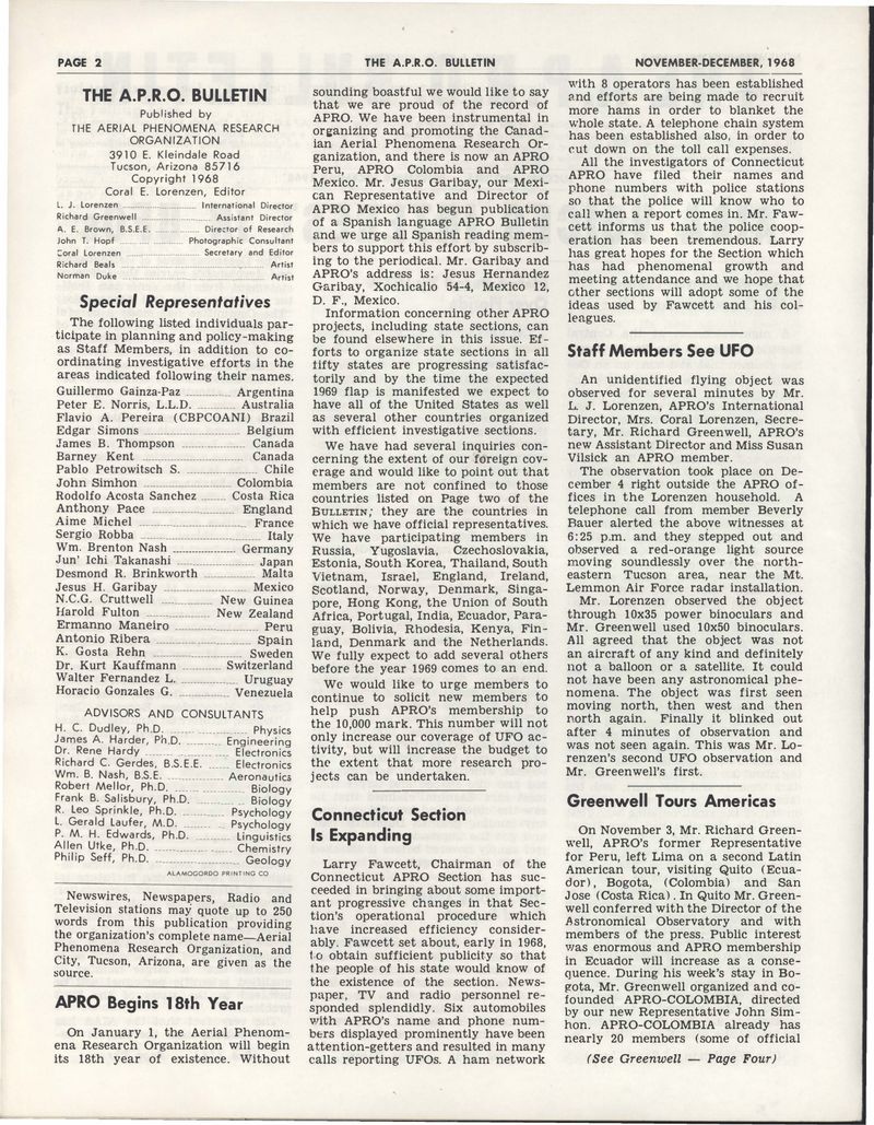 APRO Bulletin November-December 1968, page 2