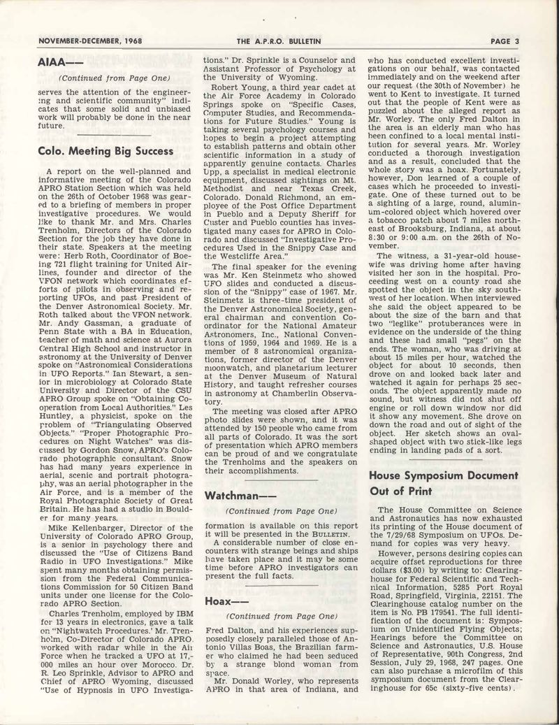 APRO Bulletin November-December 1968, page 3