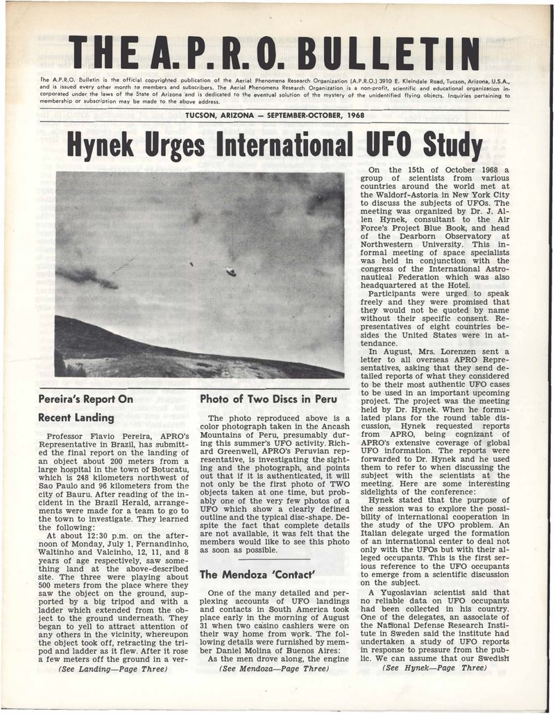 APRO Bulletin September-October 1968, page 1