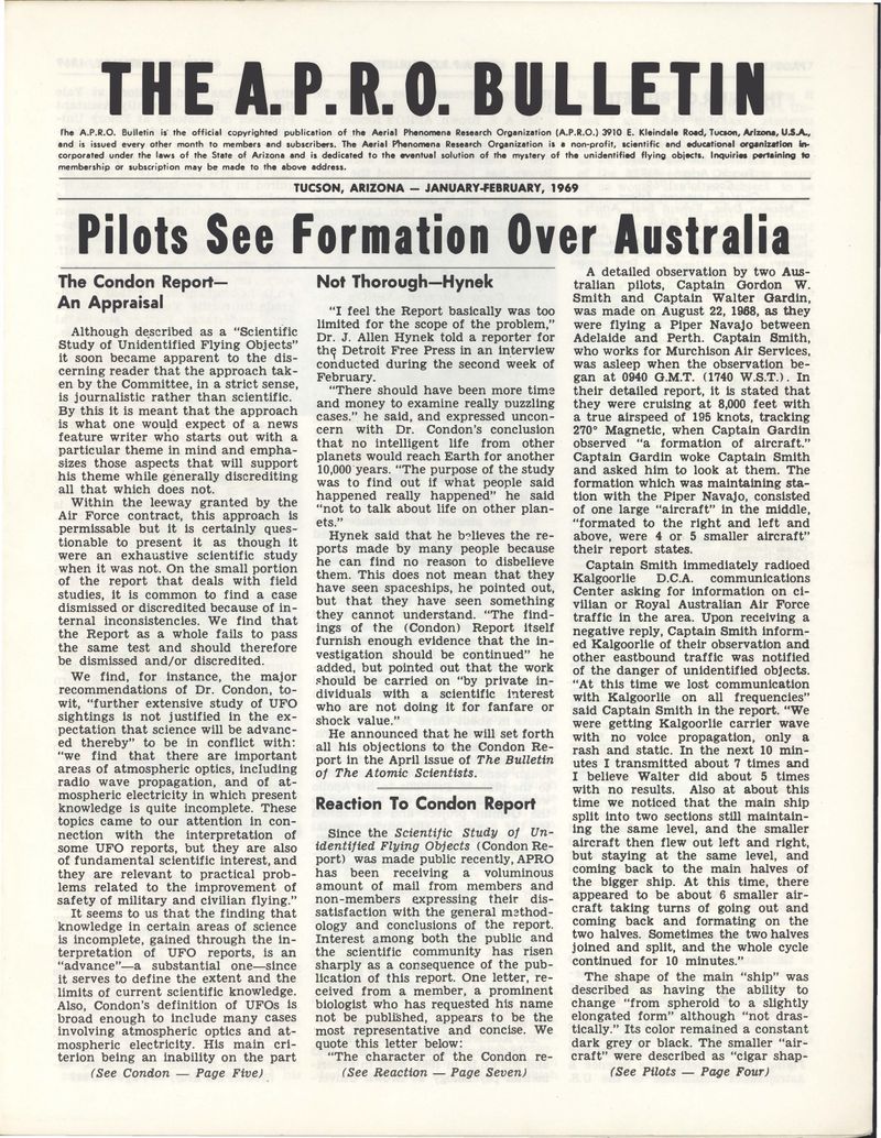 APRO Bulletin January-February 1969, page 1