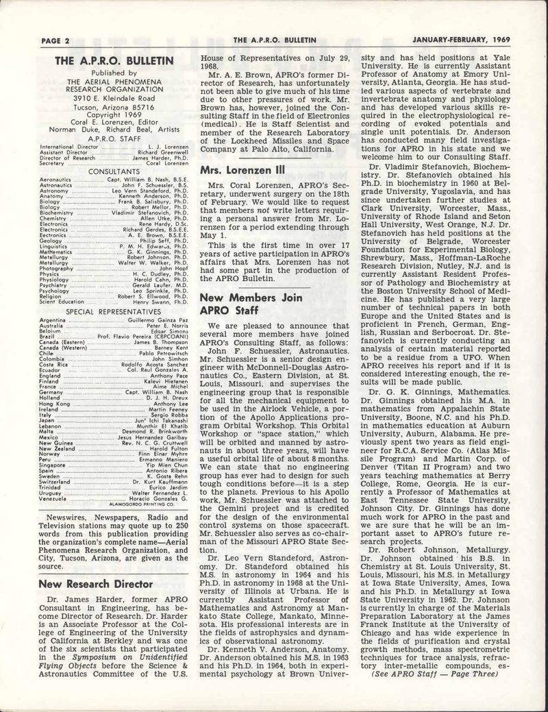 APRO Bulletin January-February 1969, page 2