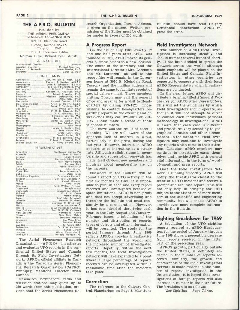 APRO Bulletin July-August 1969, page 2