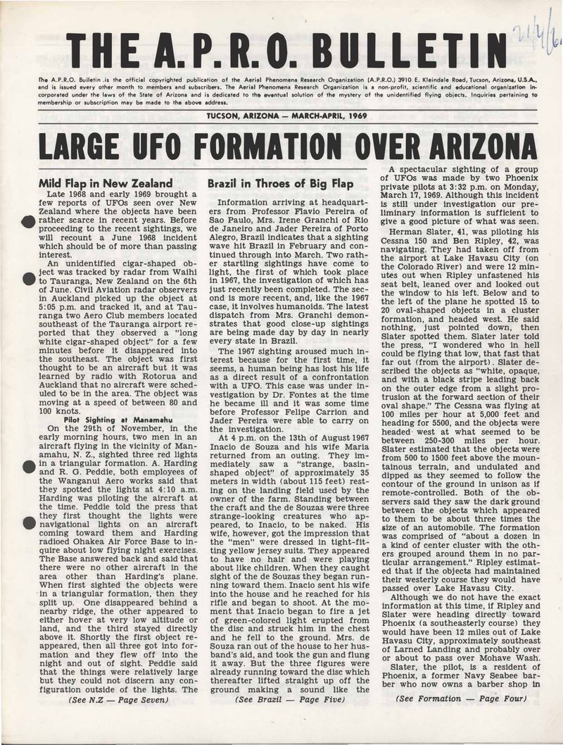 APRO Bulletin March-April 1969, page 1