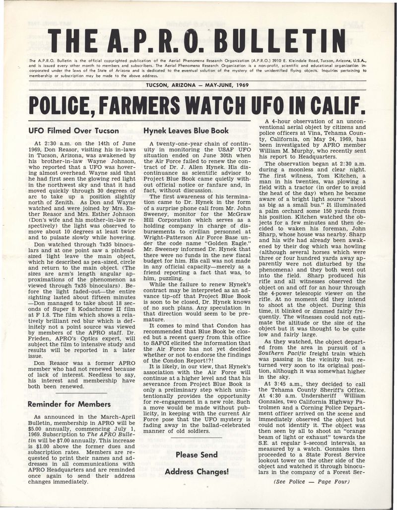 APRO Bulletin May-June 1969, page 1