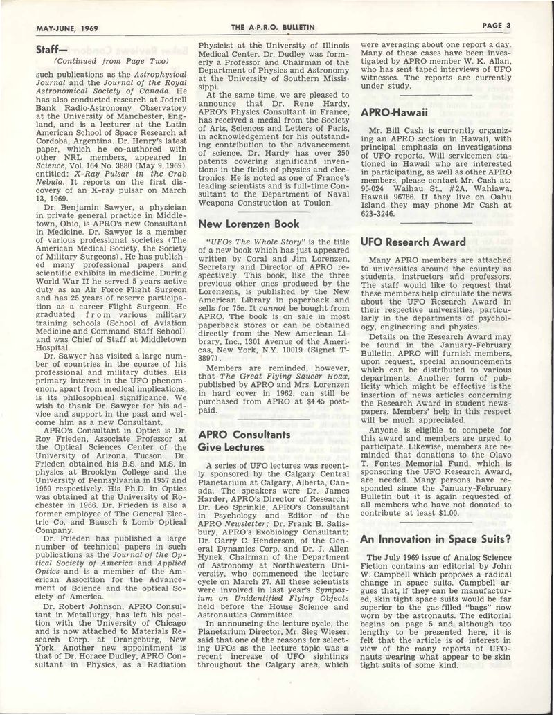 APRO Bulletin May-June 1969, page 3