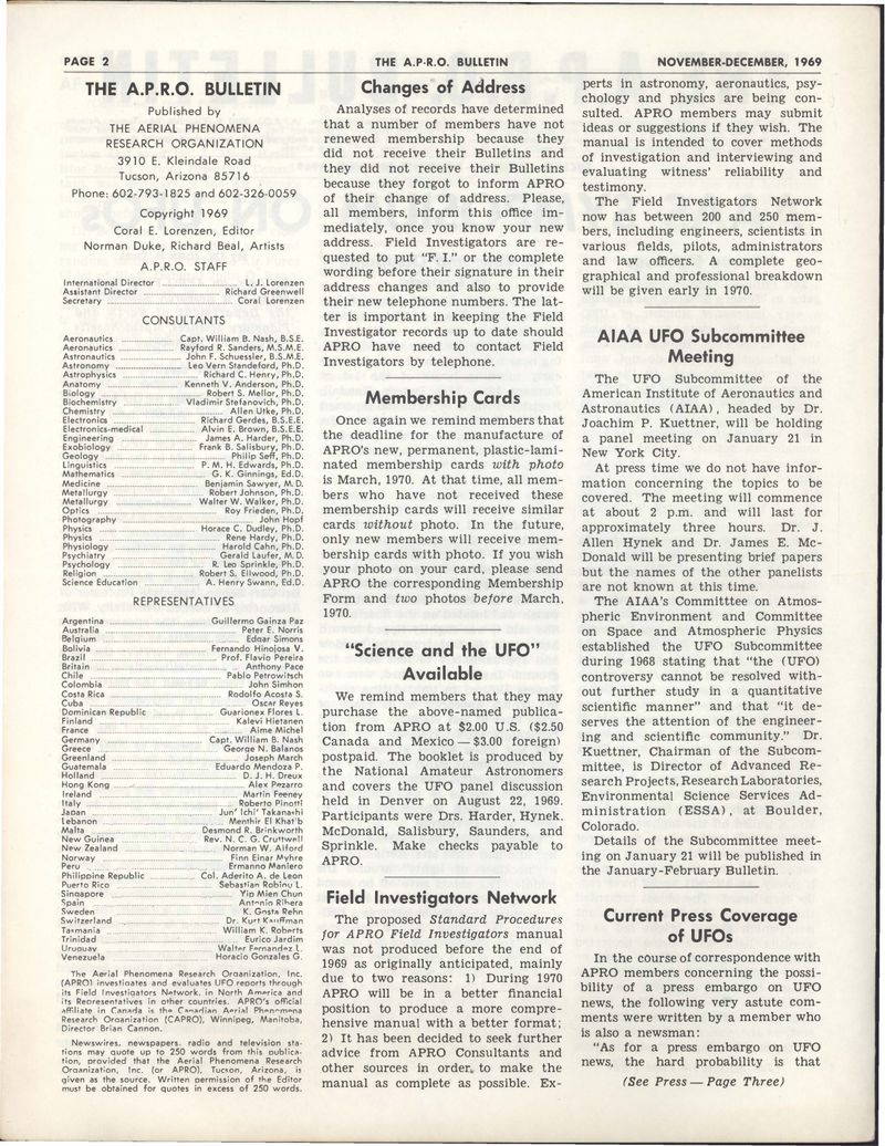 APRO Bulletin November-December 1969, page 2