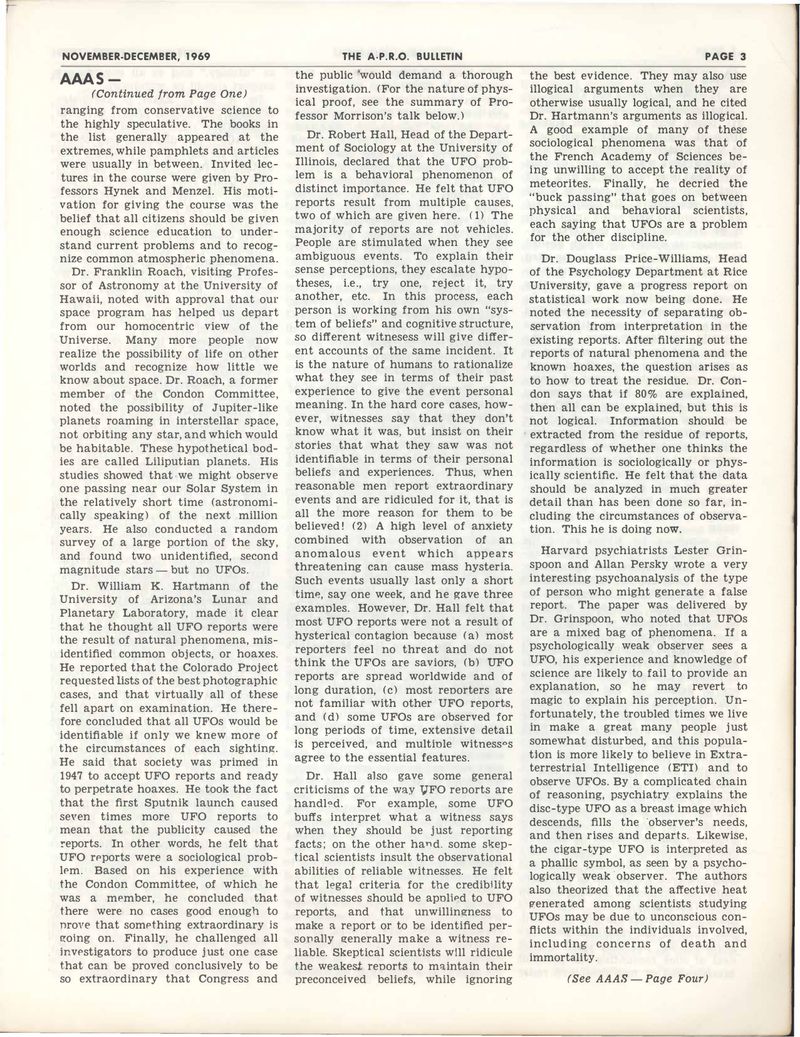 APRO Bulletin November-December 1969, page 3