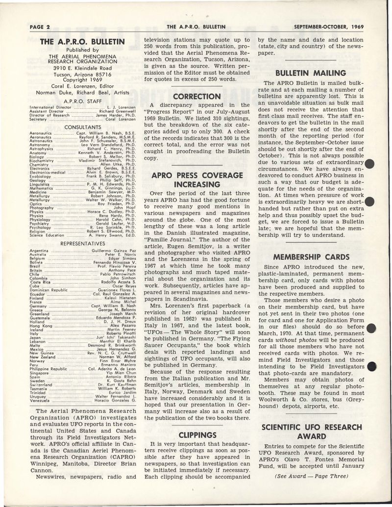 APRO Bulletin September-October 1969, page 2
