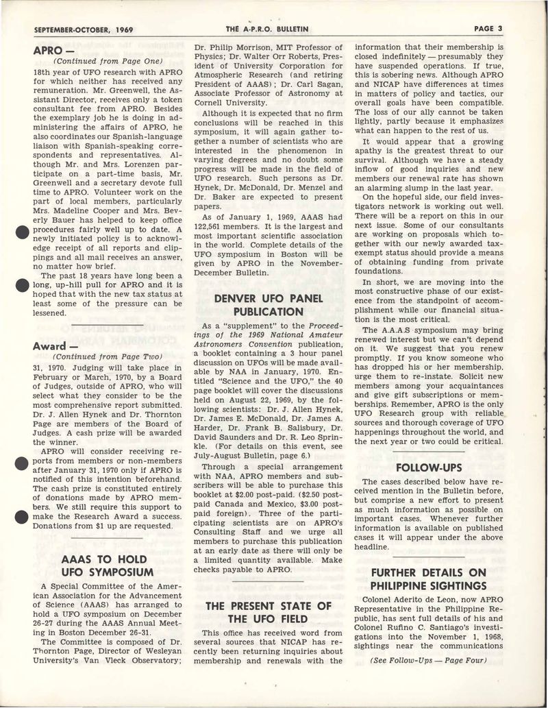 APRO Bulletin September-October 1969, page 3