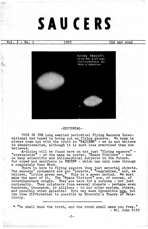 Saucers Volume 1 Number 1, the first issue, 1953