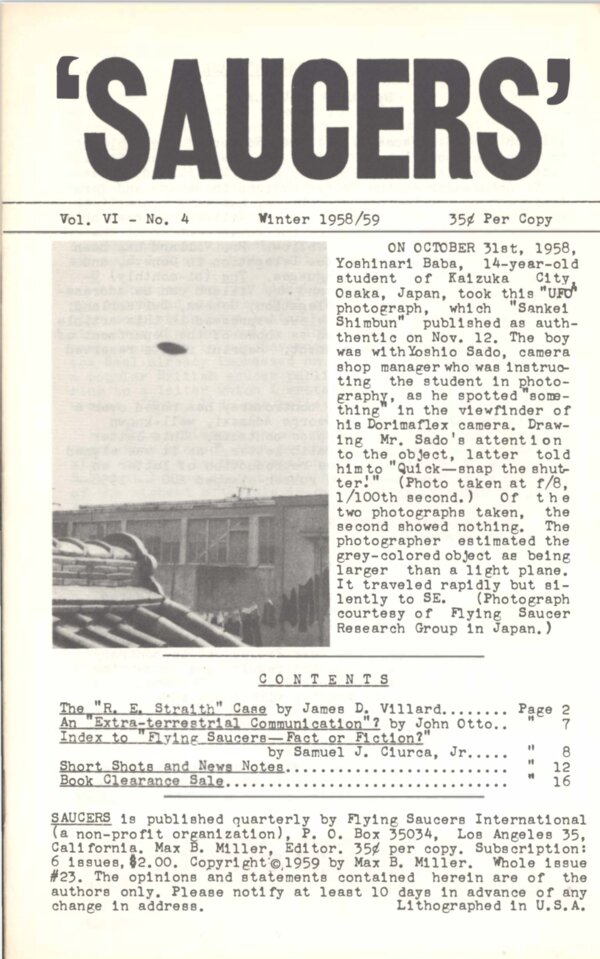 Saucers cover from the 1958 to 1959 run, the publication's later phase