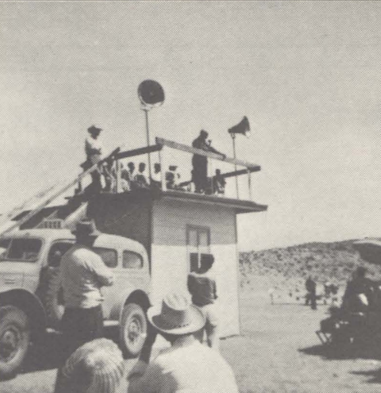 George Van Tassel's speakers platform at the Giant Rock Spacecraft Convention, April 1954