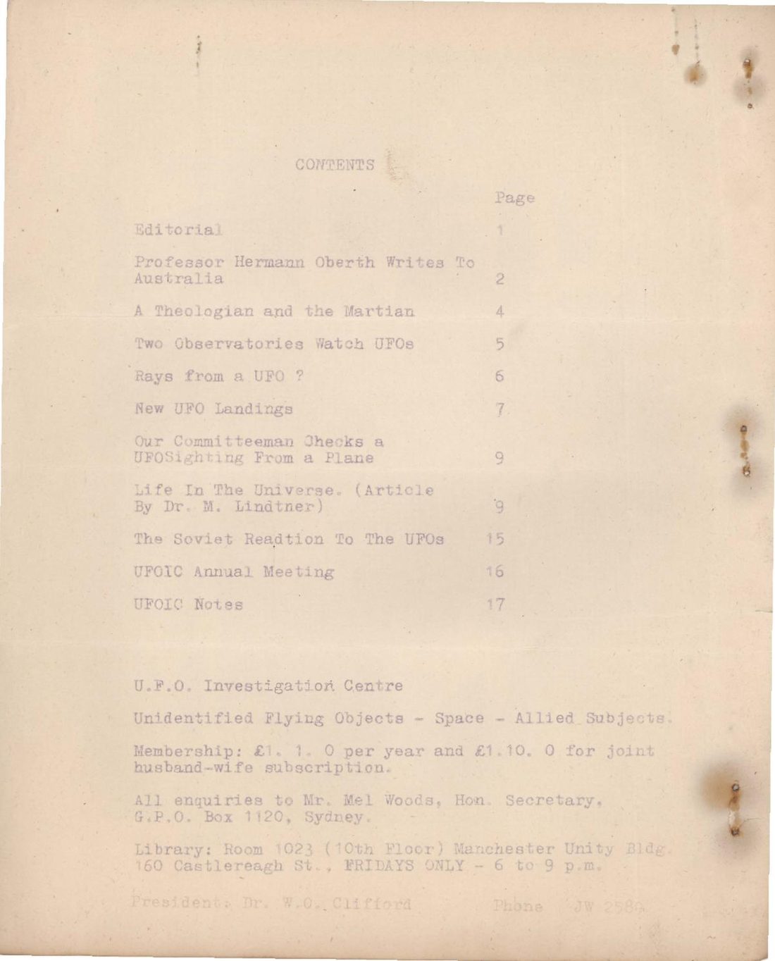An interior page of the December 1957 U.F.O. Bulletin, the third issue of the Sydney UFOIC newsheet.