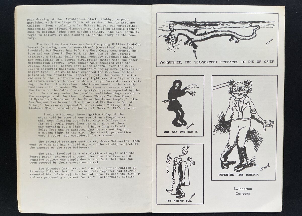 Swinnerton editorial cartoons from 1896 San Francisco newspapers satirizing the airship sightings